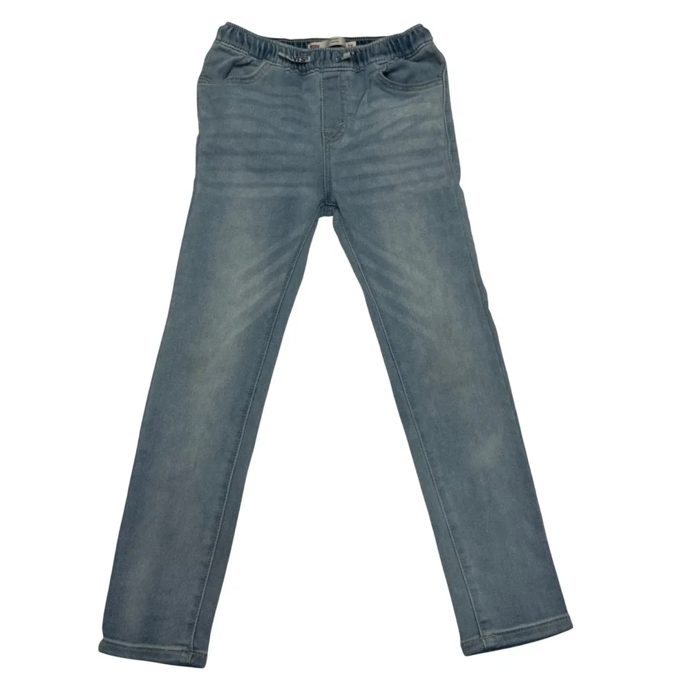 Levis Boys Skinny Taper Pull On Jeans Light Wash Blue Size 7X Elastic Waist